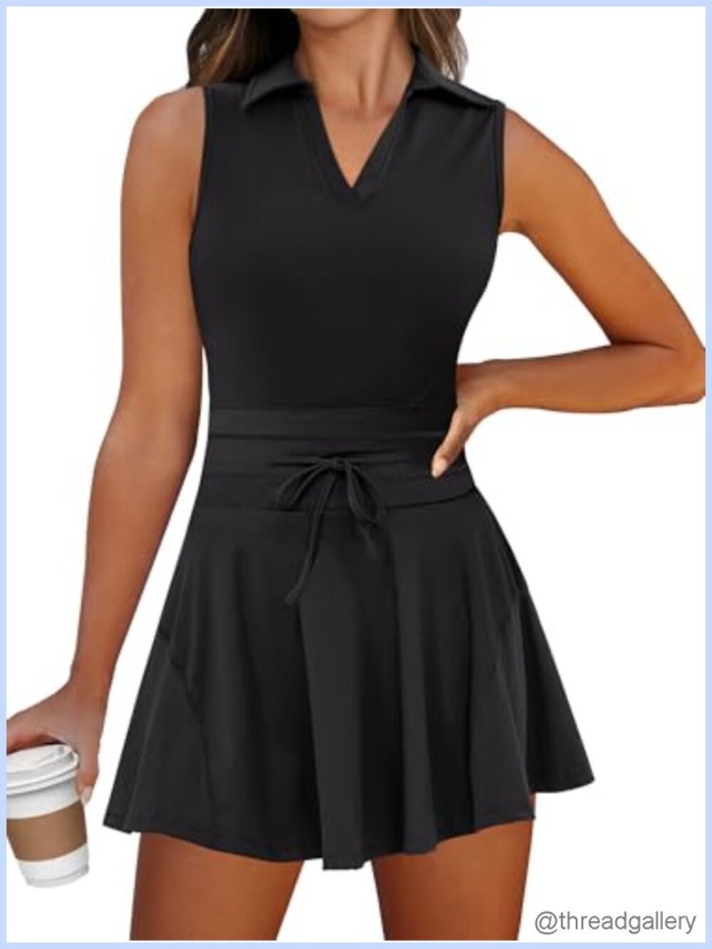 2 Piece Athletic Mini Dress Set with Shorts Slim Fit Sleeveless Polo for Tennis